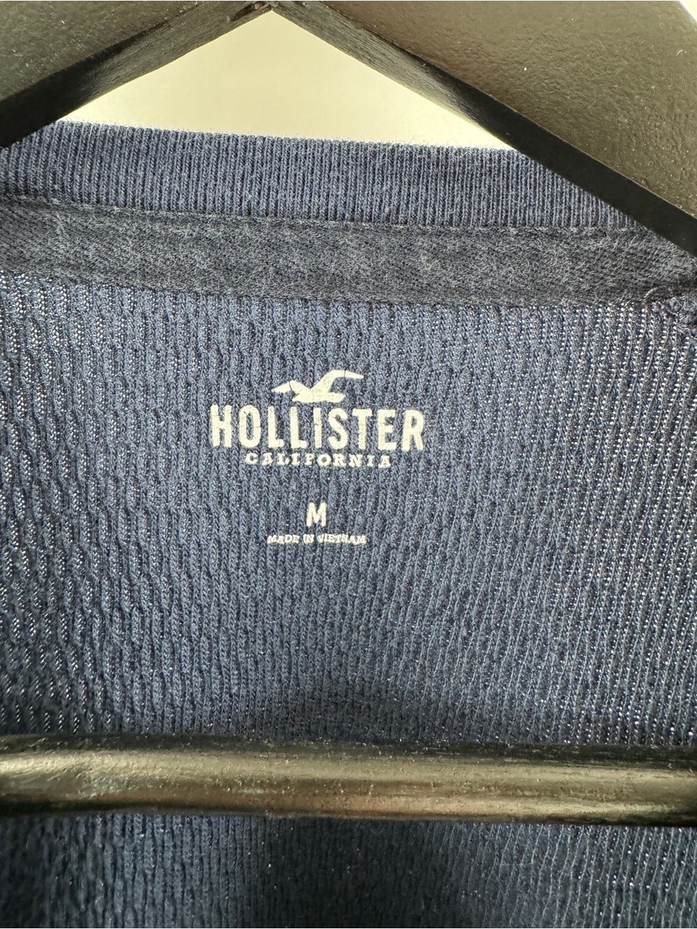 🧸 Hollister Navy Blue Yellow Stripe Waffle Knit Long Sleeve Shirt Men's Medium - Picture 4 of 9